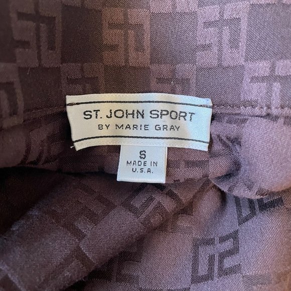 St John Sport Dark Brown All Over Logo Fitted Jacket with Gold Hardware Size S - Picture 8 of 9